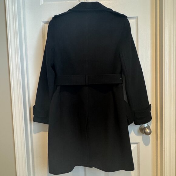 Calvin Klein Women's Single Breasted Wool Blend Belted Trench Coat Black Size 10 - Picture 4 of 6